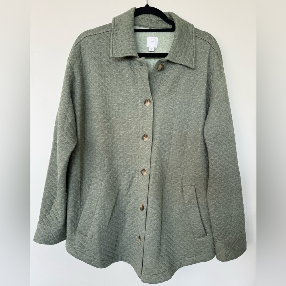J. Jill Sage Diamond Quilted Jacket Cardigan Sweatshirt sz Medium